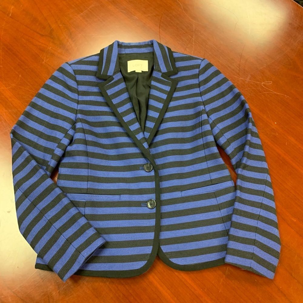 Loft Blue & Black Striped Blazer Jacket 2P NWOT
